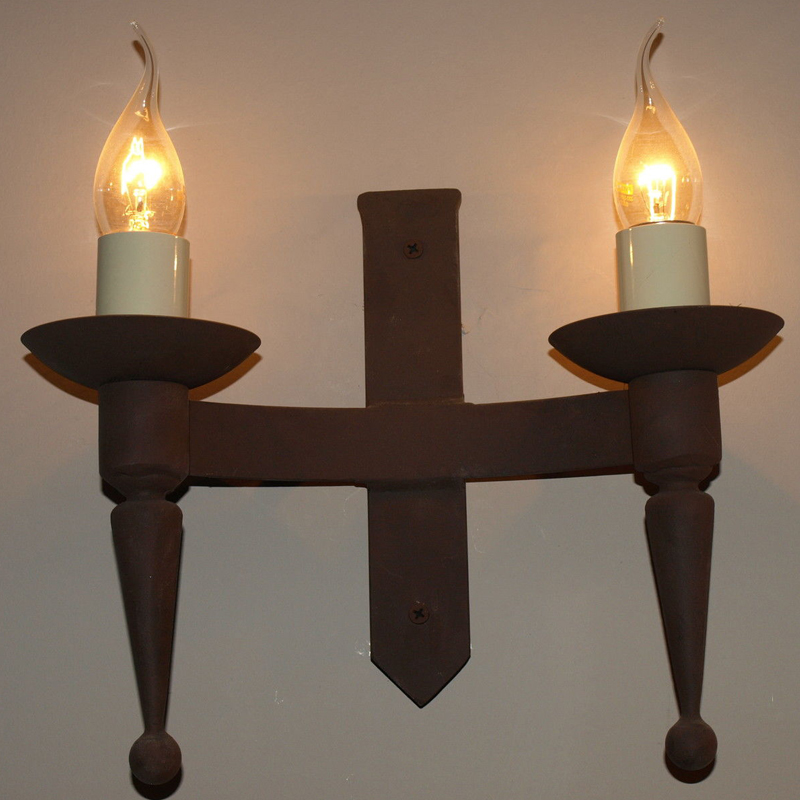 Hand forged wrought iron Aldwick double smooth point and ball wall light