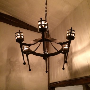 Hand forged wrought iron Portcullis 6 light chandelier