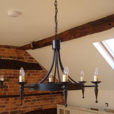 Hand forged wrought iron Prinsted faceted point and ball 6 light chandelier
