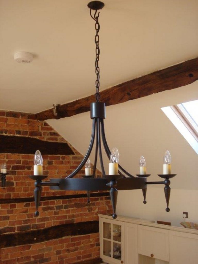 Hand forged wrought iron Prinsted faceted point and ball 6 light chandelier