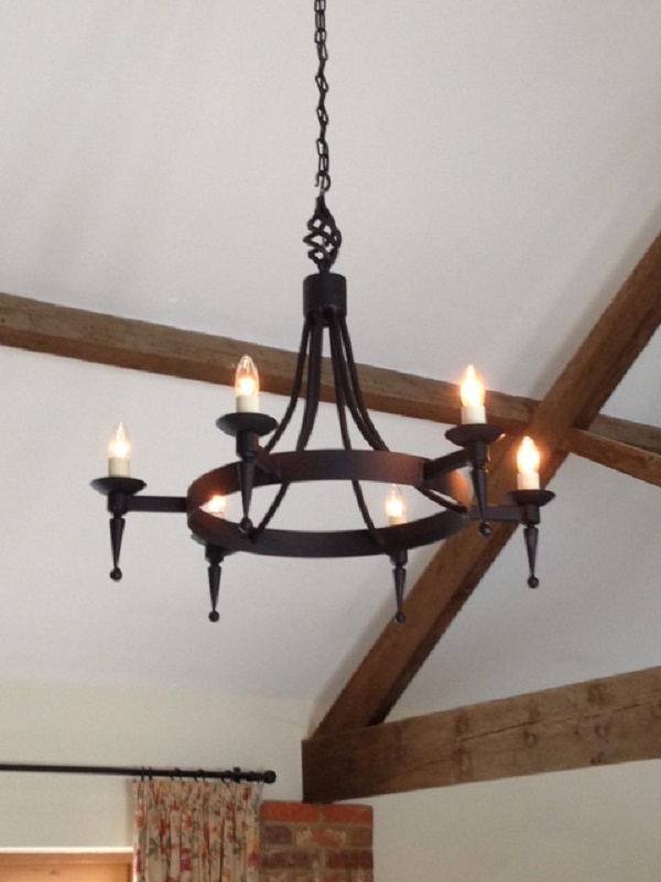 Hand forged wrought iron Aldwick smooth point and ball 6 light chandelier