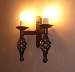 Hand forged wrought iron Runcton double cage and ball wall light