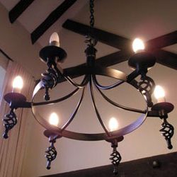 Hand forged wrought iron Runcton cage and ball 6 light chandelier